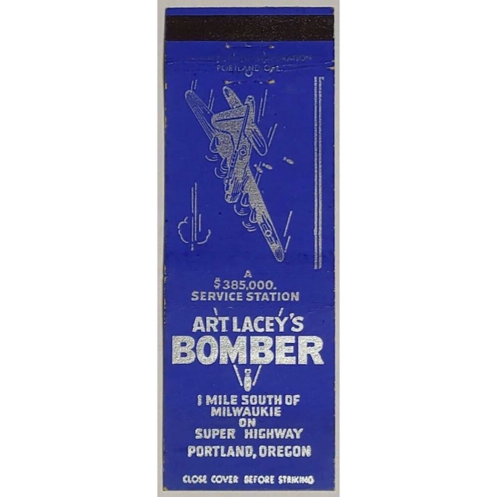 Vintage Matchbook Cover Art Lacey’s Bomber Portland Oregon OR